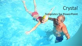  Presentation with swimming pool - Beautiful presentation featuring grandpa teaches granddaughter to swim backdrop and a arctic colored foreground