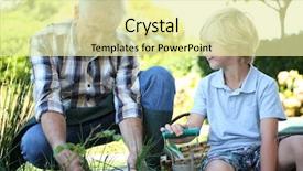  Presentation with summer time - Cool new presentation theme with grandpa with grandson gardening together backdrop and a blonde colored foreground