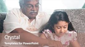  Presentation with story book - PPT theme having grandparent and grandchild reading story background and a  colored foreground