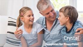  Presentation with granddaughter walking senior - PPT theme with grandparent granchildren - smiling grandfather embracing his grandchildren background and a  colored foreground