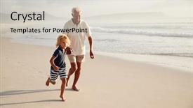  Presentation with grandparents - Beautiful PPT theme featuring grandparents - grandfather running along beach backdrop and a light gray colored foreground
