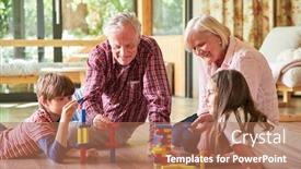  Presentation with play children - Slide set consisting of grandparents-and-children-play-together background and a coral colored foreground