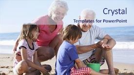  Presentation with building electrical services - Presentation theme consisting of grandparents and grandchildren building sandcastle background and a sky blue colored foreground