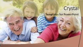  Presentation with grandparents - Cool new PPT theme with grandparents and grandchildren in park backdrop and a yellow colored foreground