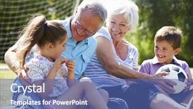  Presentation with grandparents - Colorful PPT theme enhanced with grandparents and grandchildren playing football backdrop and a ocean colored foreground
