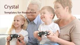  Presentation with video game addiction - Slide set with grandparents and grandchildren playing video background and a lemonade colored foreground