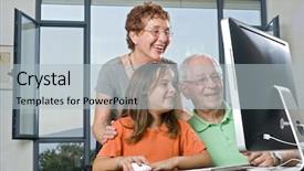  Presentation with computer evolution - Amazing PPT layouts having grandparents and granddaughter with computer backdrop and a light blue colored foreground