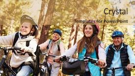  Presentation with cycling - Cool new PPT theme with grandparents and grandkids cycling backdrop and a yellow colored foreground