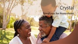  Presentation with fun brain - Amazing PPT theme having grandparents and grandson having fun backdrop and a coral colored foreground