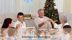  Presentation with christmas dinner - Beautiful slides featuring grandparents and parents toasting in a christmas dinner against frost and fir trees backdrop and a coral colored foreground