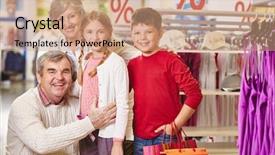  Presentation with grandparents - Beautiful slide deck featuring grandparents and their grandchildren looking at camera in one of departments of mall backdrop and a coral colored foreground
