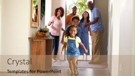  Presentation with children running - Presentation theme with grandparents-at-home-opening-door background and a coral colored foreground