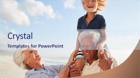  Presentation with grandparents - Slide deck with grandparents carrying grandson on shoulders background and a sky blue colored foreground