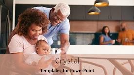  Presentation with grandparents - Amazing PPT layouts having grandparents-cuddling-baby-granddaughter backdrop and a coral colored foreground