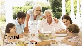  Presentation with grandparents day - Beautiful PPT theme featuring grandparents day - family eating lunch outside backdrop and a coral colored foreground