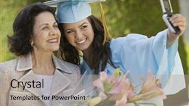  Presentation with cell - Amazing PPT theme having grandparents day - graduate and grandmother taking picture backdrop and a mint green colored foreground