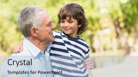  Presentation with grandparents day - Slide set featuring grandparents day - portrait of a grandfather background and a light blue colored foreground