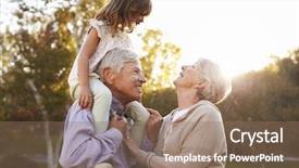  Presentation with grandparents - Colorful presentation theme enhanced with grandparents giving granddaughter a shoulder backdrop and a coral colored foreground