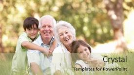  Presentation with grandparents - PPT theme consisting of grandparents in park with grandchildren background and a soft green colored foreground