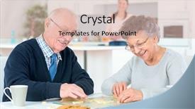  Presentation with board game - Audience pleasing theme consisting of grandparents playing a board game backdrop and a lemonade colored foreground