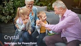  Presentation with grandparents - Audience pleasing theme consisting of grandparents-playing-with-their-grandchildren backdrop and a tawny brown colored foreground