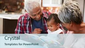  Presentation with baby book - Theme having grandparents reading book with baby background and a sky blue colored foreground