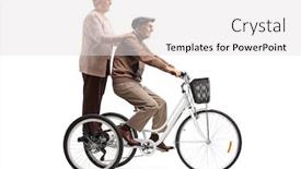  Presentation with grandparents - PPT theme having grandparents-riding-on-a-tricycle background and a light gray colored foreground