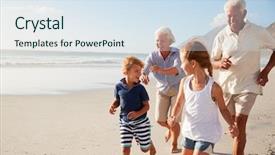  Presentation with grandparents - PPT theme having grandparents running along beach background and a sky blue colored foreground