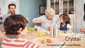  Presentation with dining table - Presentation design having grandparents sitting at dining table background and a  colored foreground