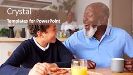  Presentation with grandparents - PPT theme featuring grandparents-sitting-in-kitchen background and a coral colored foreground
