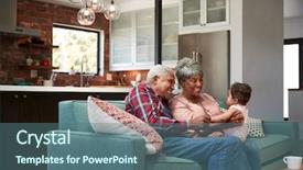  Presentation with baby sitting - Theme having grandparents sitting on sofa background and a ocean colored foreground