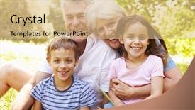  Presentation with grandparents - Presentation featuring grandparents sitting outdoors with their background and a coral colored foreground