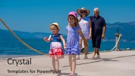  Presentation with holding hands family walking - Presentation design with grandparents with cute little granddaughter background and a mint green colored foreground