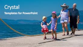  Presentation with holding hands family walking - Amazing presentation theme having grandparents with cute little granddaughter backdrop and a teal colored foreground