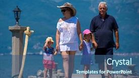  Presentation with holding hands family walking - Colorful slide set enhanced with grandparents with cute little granddaughter backdrop and a ocean colored foreground