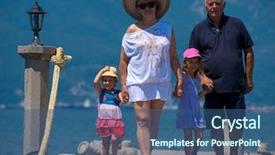 Presentation with holding hands family walking - Slide deck having grandparents with cute little granddaughter background and a ocean colored foreground