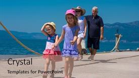  Presentation with holding hands family walking - Amazing slide set having grandparents with cute little granddaughter backdrop and a coral colored foreground