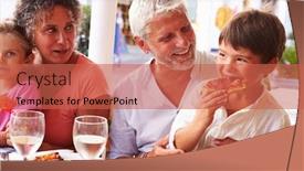  Presentation with grandparents - Cool new PPT theme with grandparents with grandchildren eating meal at restaurant backdrop and a red colored foreground