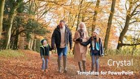  Presentation with grandparents - Presentation theme featuring grandparents-with-grandchildren-enjoying-walk background and a coral colored foreground