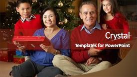  Presentation with grandparents - Presentation theme with grandparents with grandchildren in front of christmas tree background and a tawny brown colored foreground