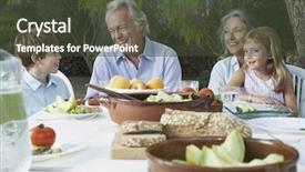 Presentation with grandparents - Beautiful presentation theme featuring grandparents with grandchildren sitting at garden table backdrop and a tawny brown colored foreground