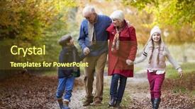  Presentation with grandparents - Slide set having grandparents with grandchildren walking along background and a tawny brown colored foreground