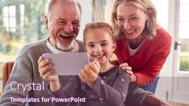  Presentation with mobile home - Slide deck featuring grandparents-with-granddaughter-posing background and a tawny brown colored foreground