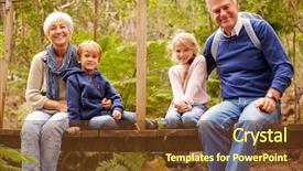  Presentation with forest bridge - PPT theme with grandparents with grandkids on bridge background and a tawny brown colored foreground