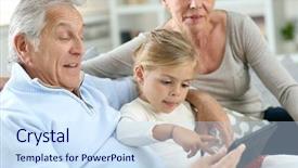  Presentation with using digital tablet - Slide deck featuring grandparents with little girl using background and a sky blue colored foreground