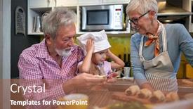 Presentation with grandparents - PPT layouts with grandparents-with-their-granddaughter-between background and a coral colored foreground