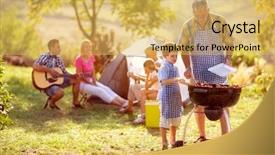  Presentation with campfire - Audience pleasing presentation design consisting of grandson cooking on campfire backdrop and a yellow colored foreground