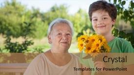  Presentation with child friendship - Beautiful PPT theme featuring grandson gives grandmother flowers backdrop and a  colored foreground