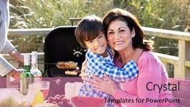  Presentation with grandparents - Colorful PPT layouts enhanced with grandson having outdoor barbeque backdrop and a  colored foreground