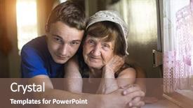  Presentation with portrait of a sleeping sloth - Slides enhanced with grandson hugging her grandmother posing background and a violet colored foreground